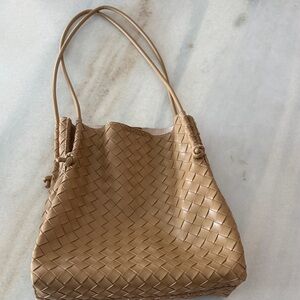 Elegant Tan Woven Tote Bag
